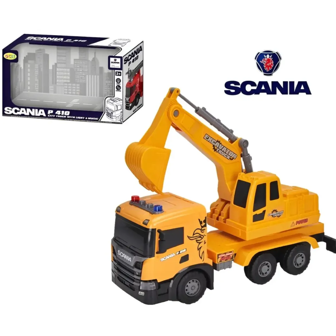 Camion Escavatore Giocattolo Scania Luci e Suoni con Braccio Mobile