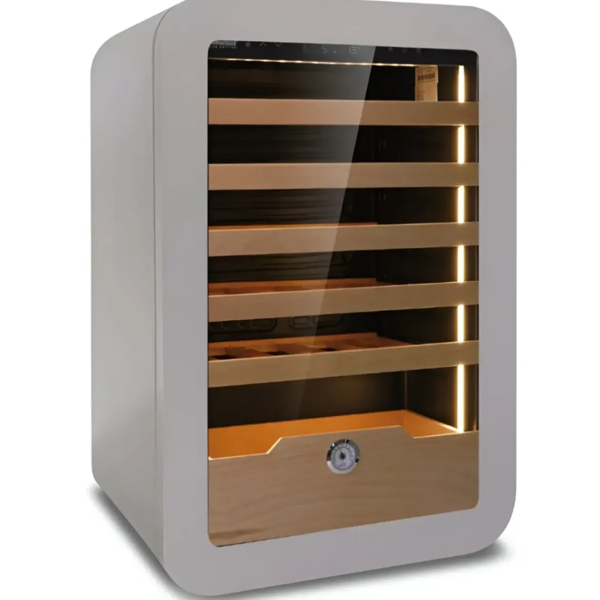 Cantinetta Vino 36 Bottiglie 5 Ripiani in Legno Classe G Grigio LED