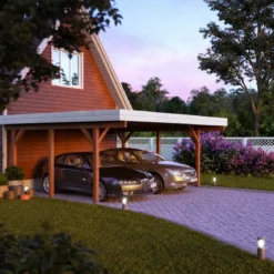 Carport Auto Doppio in Legno Abete Grezzo 600x562x321 cm con Copertura