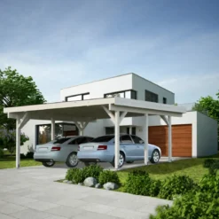 Carport Auto Doppio in Legno Abete Grezzo 600x562x321 cm con Copertura