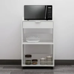 Carrello per Cucina Mobile Multiuso Ruote Bianco 1 Cassetto 2 Ripiani