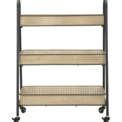 Carrello Portapiante con Ruote 3 Ripiani in Metallo Beige Nero