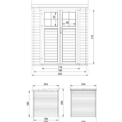 Casetta da Giardino in Legno 2x2 19 mm Doppia Porta con Serratura