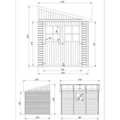 Casetta da Giardino in Legno 3x2 Addossata 4 Pareti a Pannelli 17 mm