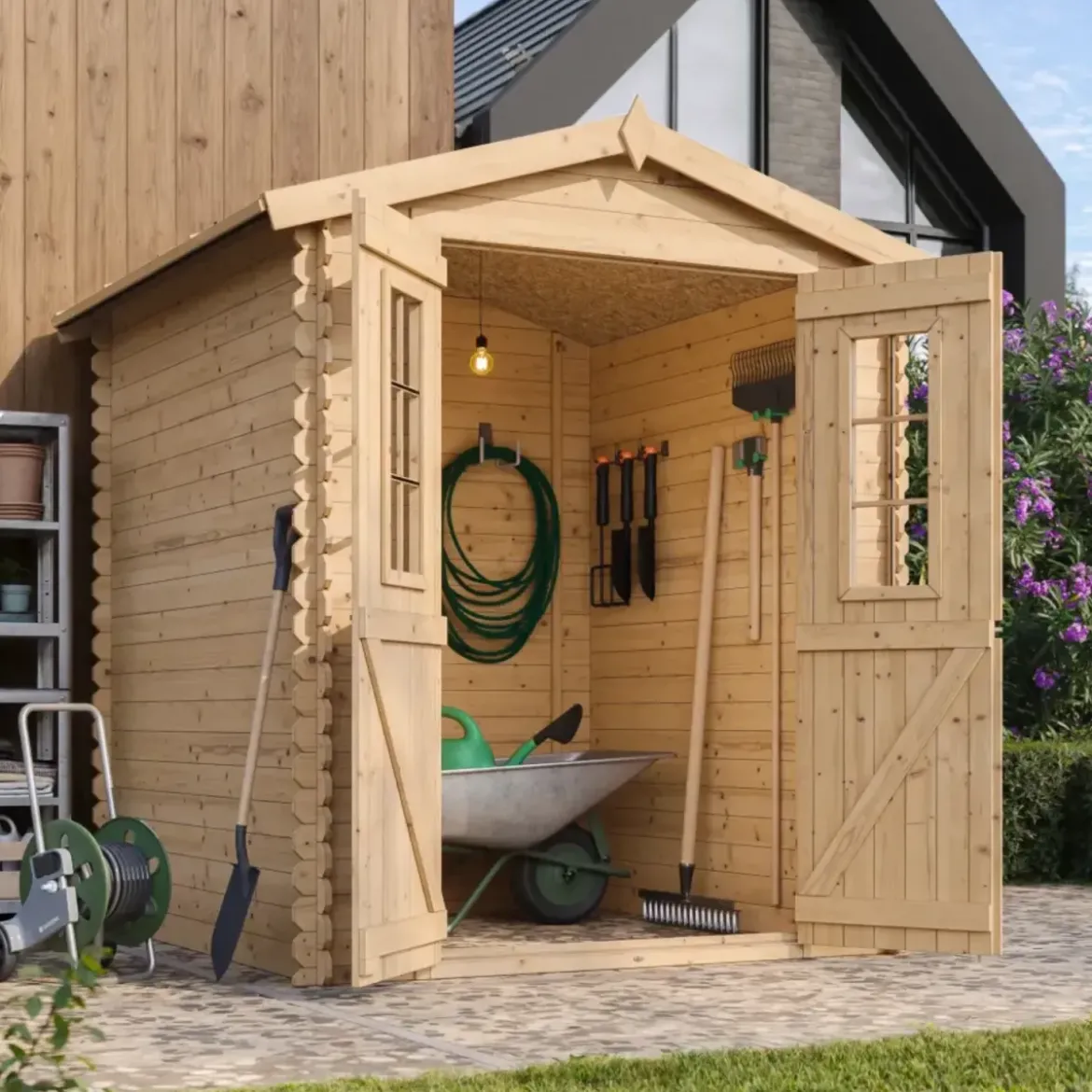 Casetta da Giardino in Legno 180x180 con Pavimento Doppia Porta 19 mm