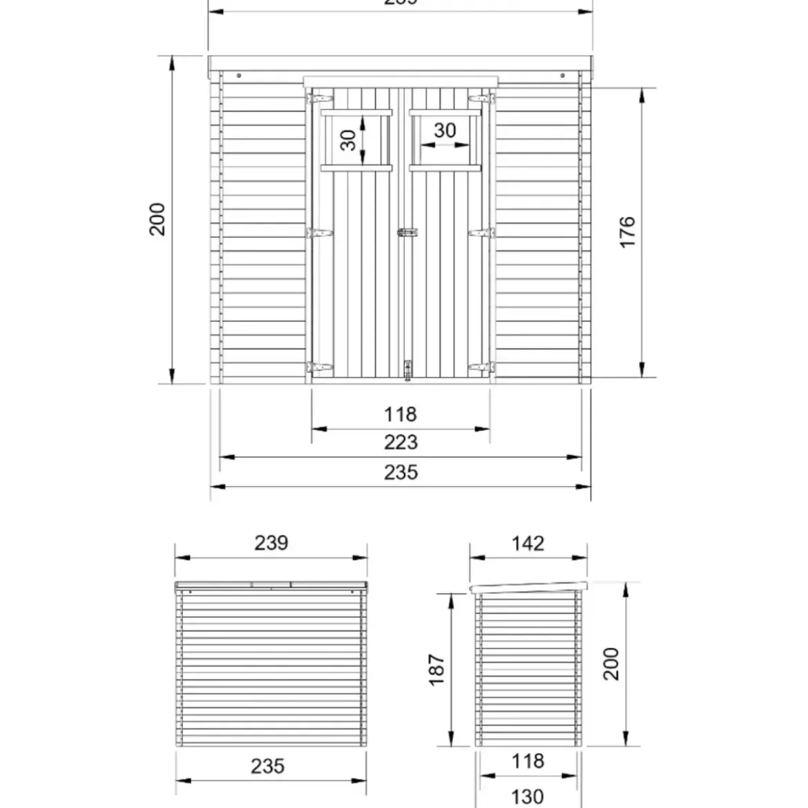 Casetta da Giardino in Legno 235x130 Pavimento Porte Finestrate 19 mm