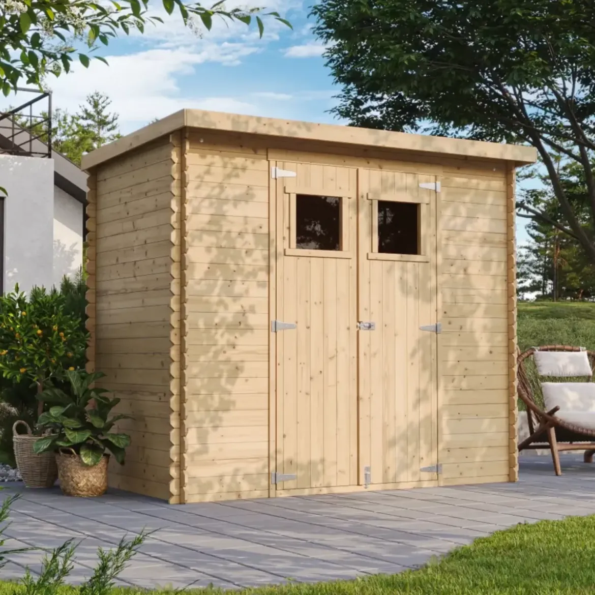 Casetta da Giardino in Legno 235x130 Pavimento Porte Finestrate 19 mm