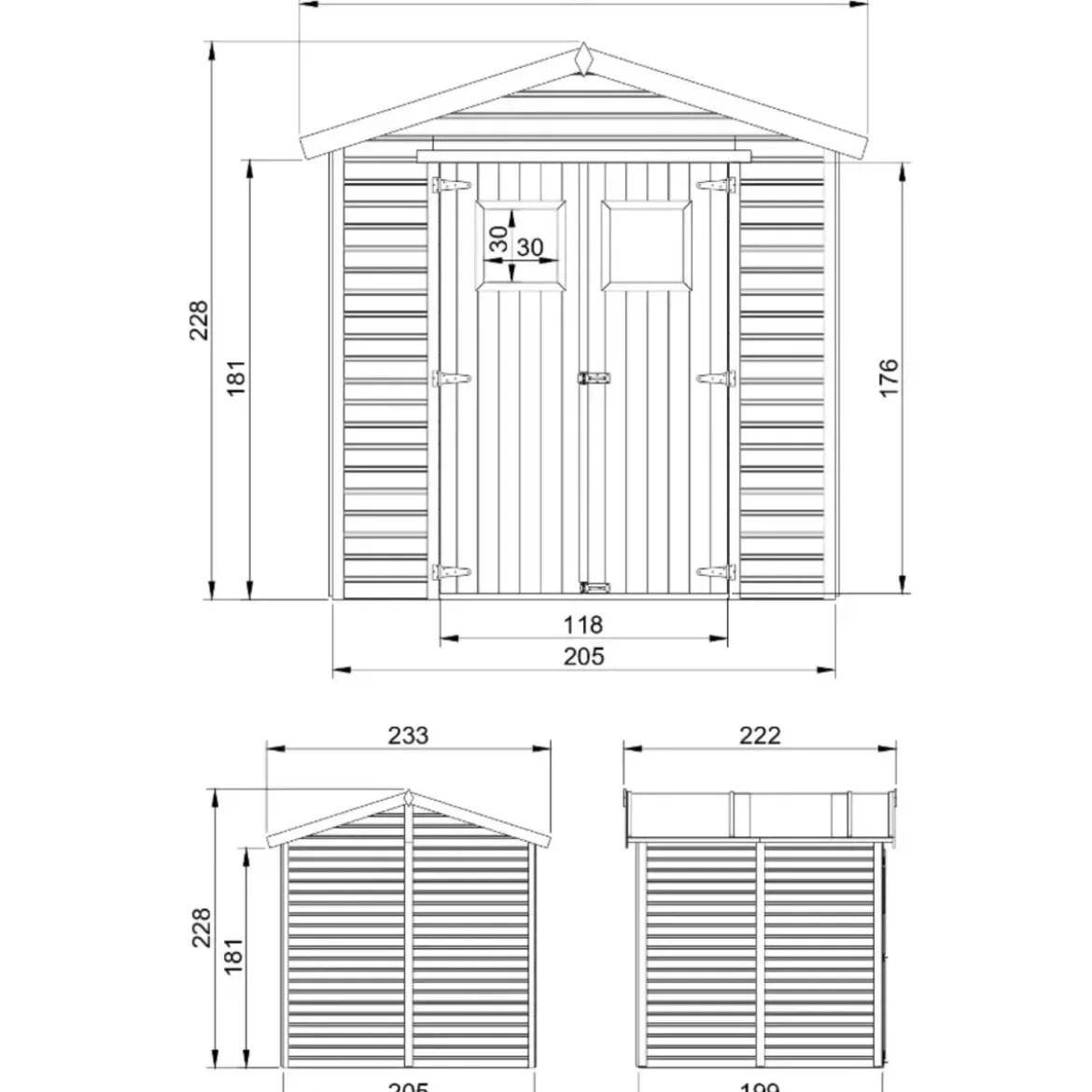 Casetta da Giardino in Legno 2x2m 4 m2 Pavimento Doppia Porta Vetrata