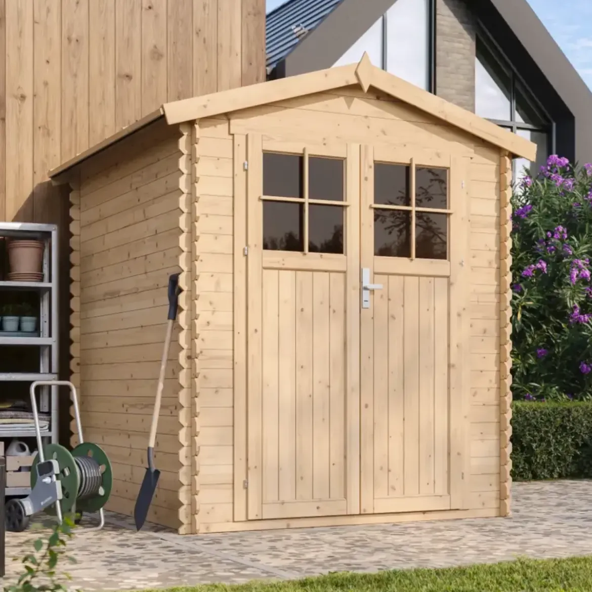 Casetta da Giardino in Legno 180x180 Pavimento Porta con Serratura