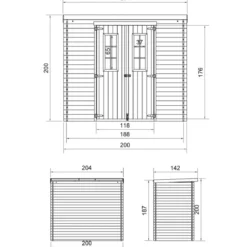 Casetta da Giardino Legno 19 mm 200x130 cm Doppia Porta Pavimento