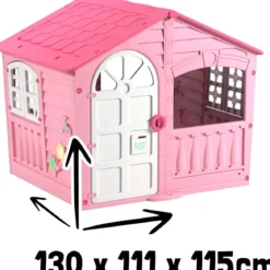 Casetta da Giardino per Bambini Rosa in Plastica Porta e Finestre Apribili