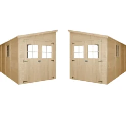Casetta da Giardino 2x4 m in Legno 17 mm Addossata Aperta Doppia Porta