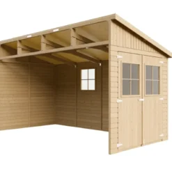 Casetta da Giardino 2x4 m in Legno 17 mm Addossata Aperta Doppia Porta