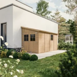 Casetta da Giardino 2x4 m in Legno 17 mm Addossata Aperta con Pavimento