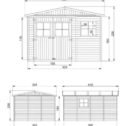Casetta da Giardino 3x4 m Legno 17 mm Pavimento Doppia Porta Finestre