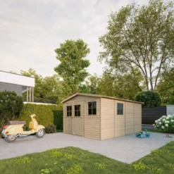 Casetta da Giardino 3x4 m Legno 17 mm Pavimento Doppia Porta Finestre