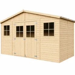 Casetta da Giardino 4x2 m Legno 17 mm Pavimento Doppia Porta Finestre