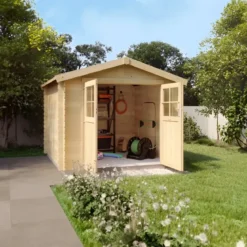 Casetta in Legno da Giardino 3x3 Rimessa Attrezzi Doppia Porta a Vetri