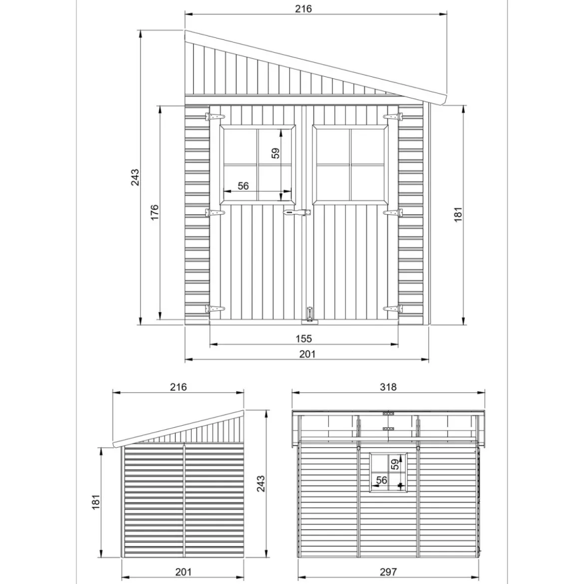 Casetta in Legno da Giardino 3x2 Addossata 3 Pareti con Pavimento