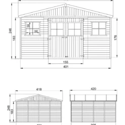 Casetta in Legno Giardino 4x4 17 mm Tetto OSB Porte Doppie Finestre