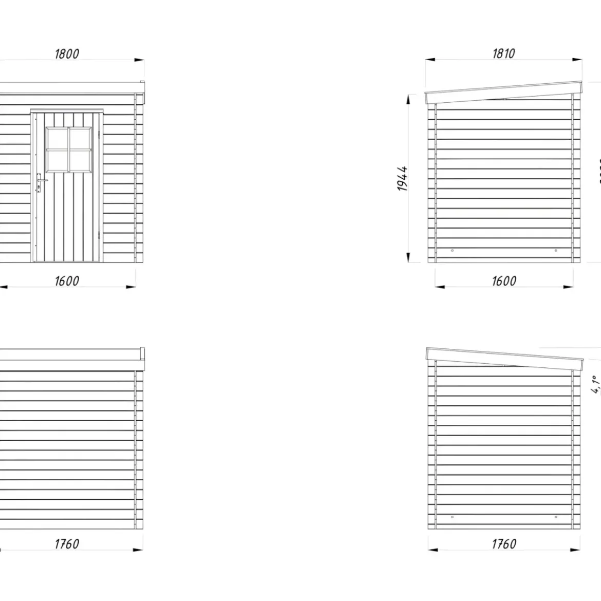 Casetta in Legno Grezzo 19 mm 176x176 cm Blockhouse Tetto in Perline