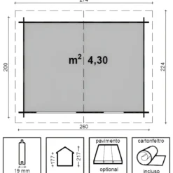 Casetta in Legno Impregnata 2.6x2 19 mm Box per Attrezzi