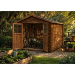 Casetta in Legno 34mm Trattato da Giardino 3x3 Doppia Porta Vetrata