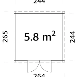 Casetta in Legno 19 mm 260x260 cm Blockhouse Tetto Perline Doppia Porta