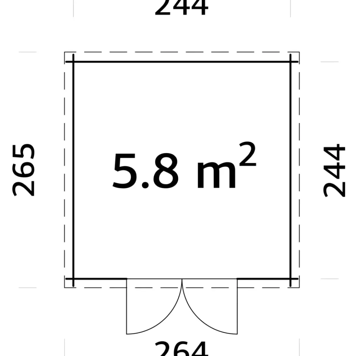 Casetta in Legno 19 mm 260x260 cm Blockhouse Tetto Perline Doppia Porta