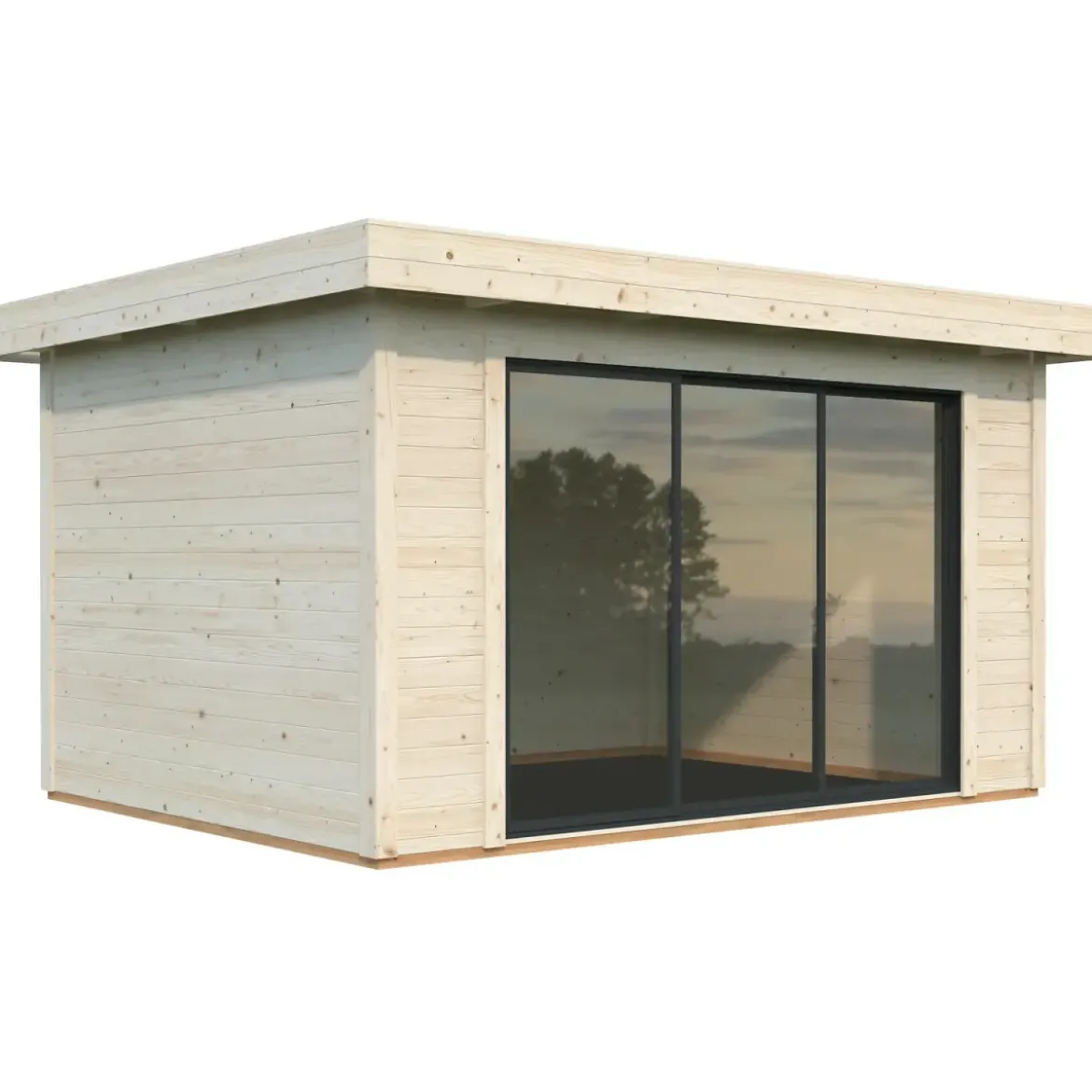Casetta in Legno Naturale 28 mm 385x291 cm Porta Scorrevole in Vetro