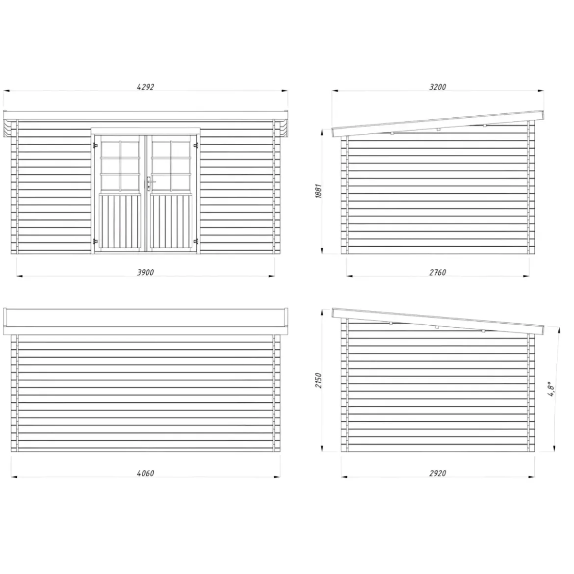 Casetta in Legno Naturale 28 mm 406x292 cm Blockhouse Doppia Porta
