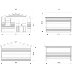Casetta in Legno 380x320 cm Blockhouse 28 mm Doppia Porta Finestra