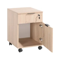 Cassettiera Cassetto con Chiave Ruote Rovere Legno per Ufficio Scrivania Tavolo