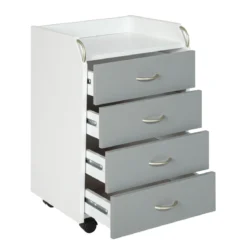 Cassettiera da Scrivania 4 Cassetti Bianco Grigio Ruote Scrivania