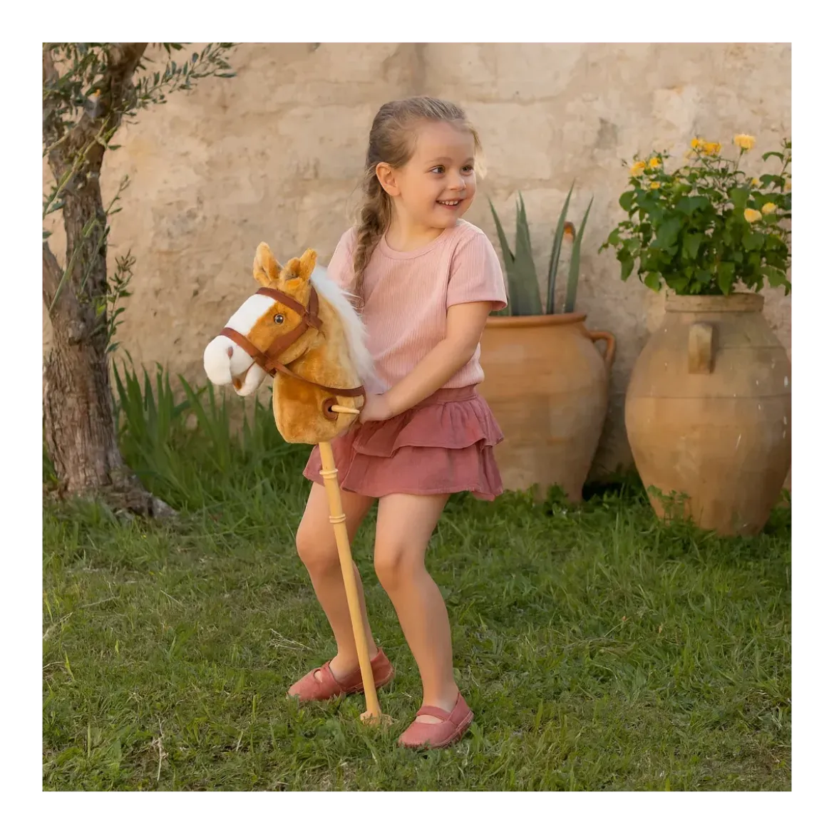 Cavallo Hobby Horse per Bambini Marrone con Asta Smontabile e Suoni