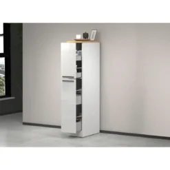 Colonna Portaspezie Bianco Lucido Rovere 2 Cassetti Soft Close Legno