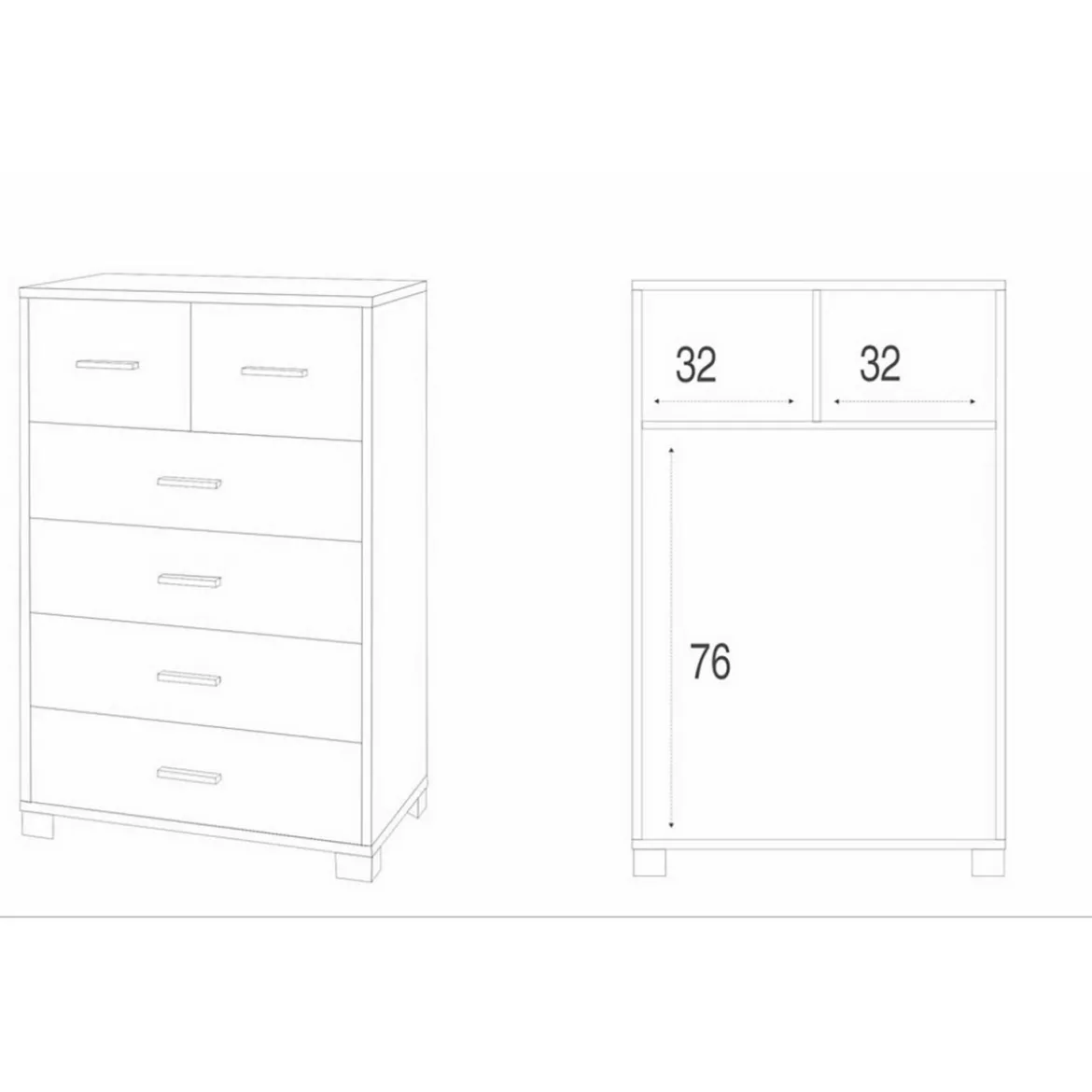 Como 6 Cassetti Noce Bianco Settimino Camera da Letto Ufficio Cassettiera
