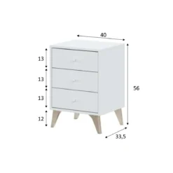 Comodino 40 Bianco 3 Cassetti Cassettiera Camera Letto Studio Moderno Cameretta