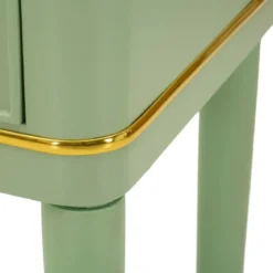 Comodino Camera da Letto 2 Cassetti in Legno Ferro Verde Oro