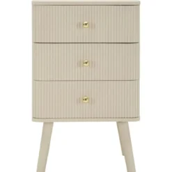 Comodino 3 Cassetti Bianco Pomelli Oro in Legno MDF Camera da Letto