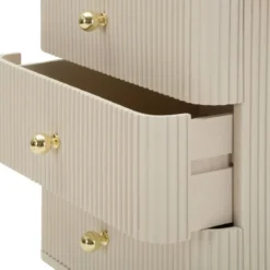 Comodino 3 Cassetti Bianco Pomelli Oro in Legno MDF Camera da Letto