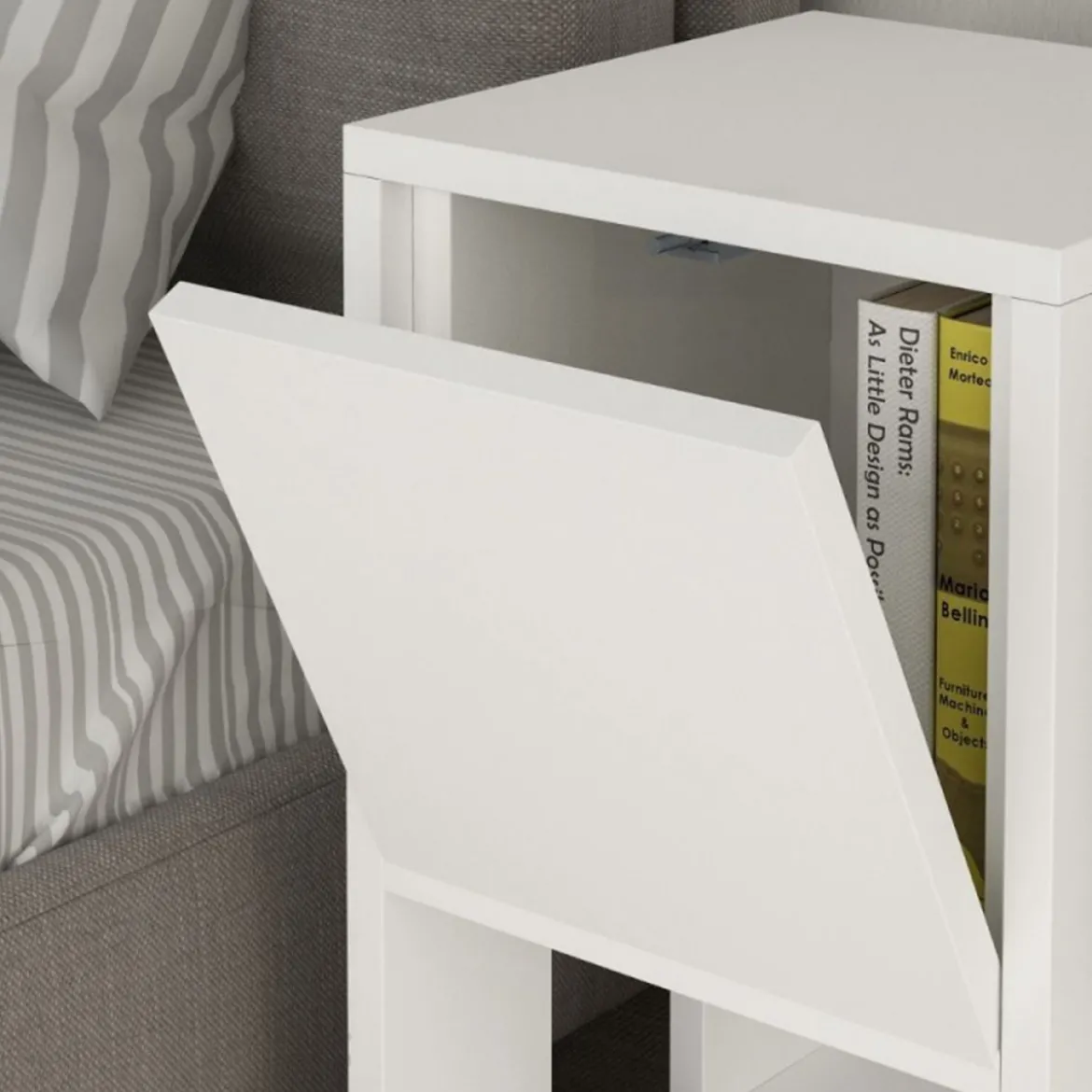 Comodino con Anta a Ribalta e Ripiano Bianco per Camera da Letto