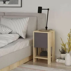 Comodino con Anta a Ribalta Salvaspazio e Ripiano per Camera da Letto