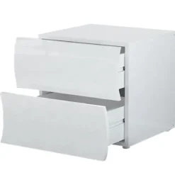 Comodino con 2 Cassetti Onda in Legno Bianco Lucido Camera da Letto