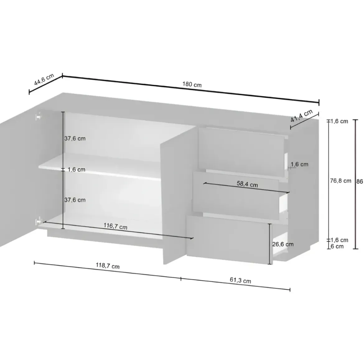 Credenza 2 Ante 3 Cassetti Madia in Legno Nobilitato Rovere Wotan