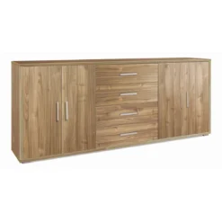 Credenza Armadio Noce 200 cm Basso 4 Ante 4 Cassetti in Legno Tv