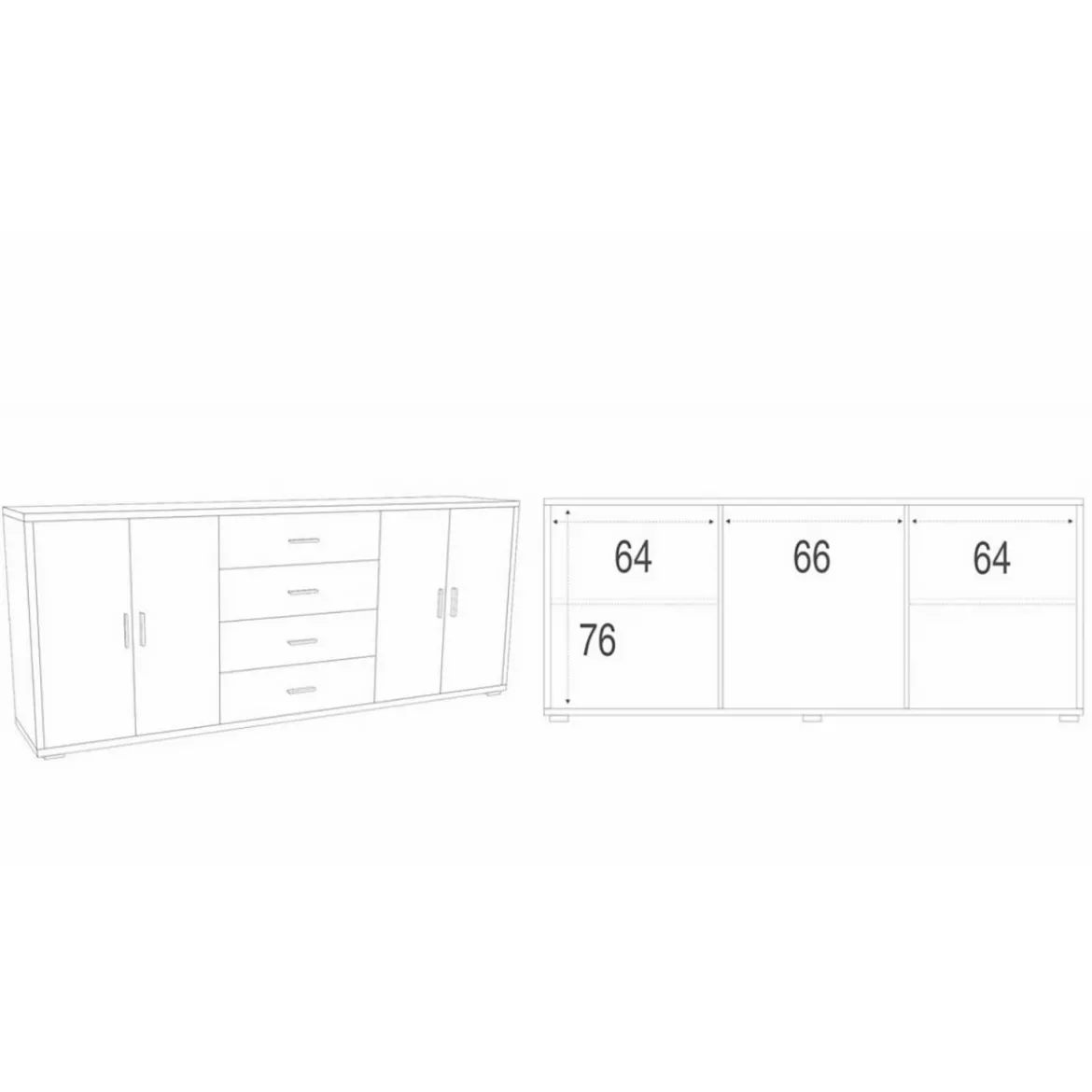 Credenza Bianco Armadio 200 cm 4 Ante 4 Cassetti Basso in Legno Porta Tv