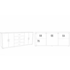 Credenza Bianco Nero Armadio 200 cm 4 Ante 4 Cassetti Basso in Legno Tv