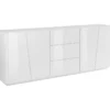 Credenza con 4 Ante e 3 Cassetti Bianco Lucido Madia per Soggiorno