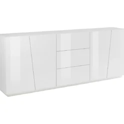 Credenza con 4 Ante e 3 Cassetti Bianco Lucido Madia per Soggiorno